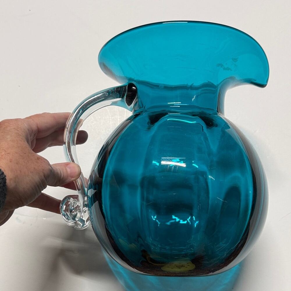 Blenko Teal Blue Glass Pitcher 2017 - Picture 2 of 5